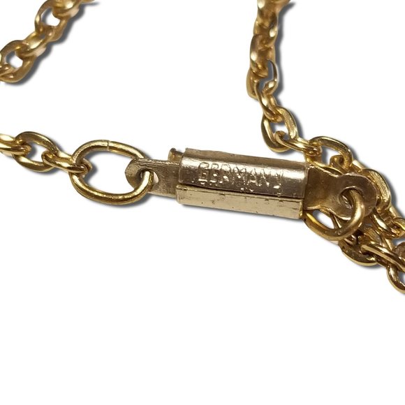 Germany Vintage Gold Tone Curb Chain Iridescent Rainbow Glass Sunset Pendant - Picture 6 of 6